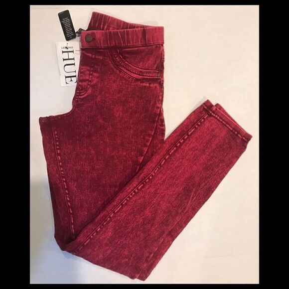 HUE WASHED TWILL LEGGINGS IN SANGRIA XS - Picture 2 of 4